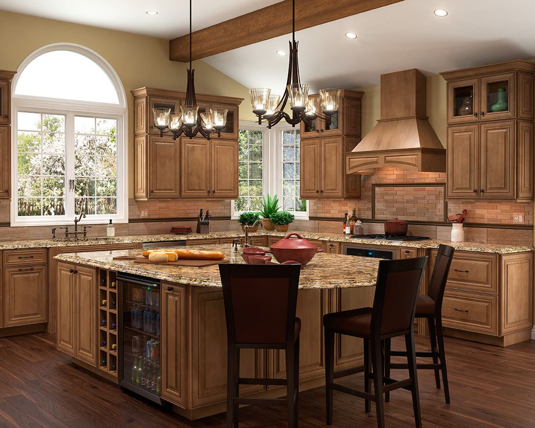 Kitchen with Glazed Mocha Style Ready to Assemble (RTA) Cabinets